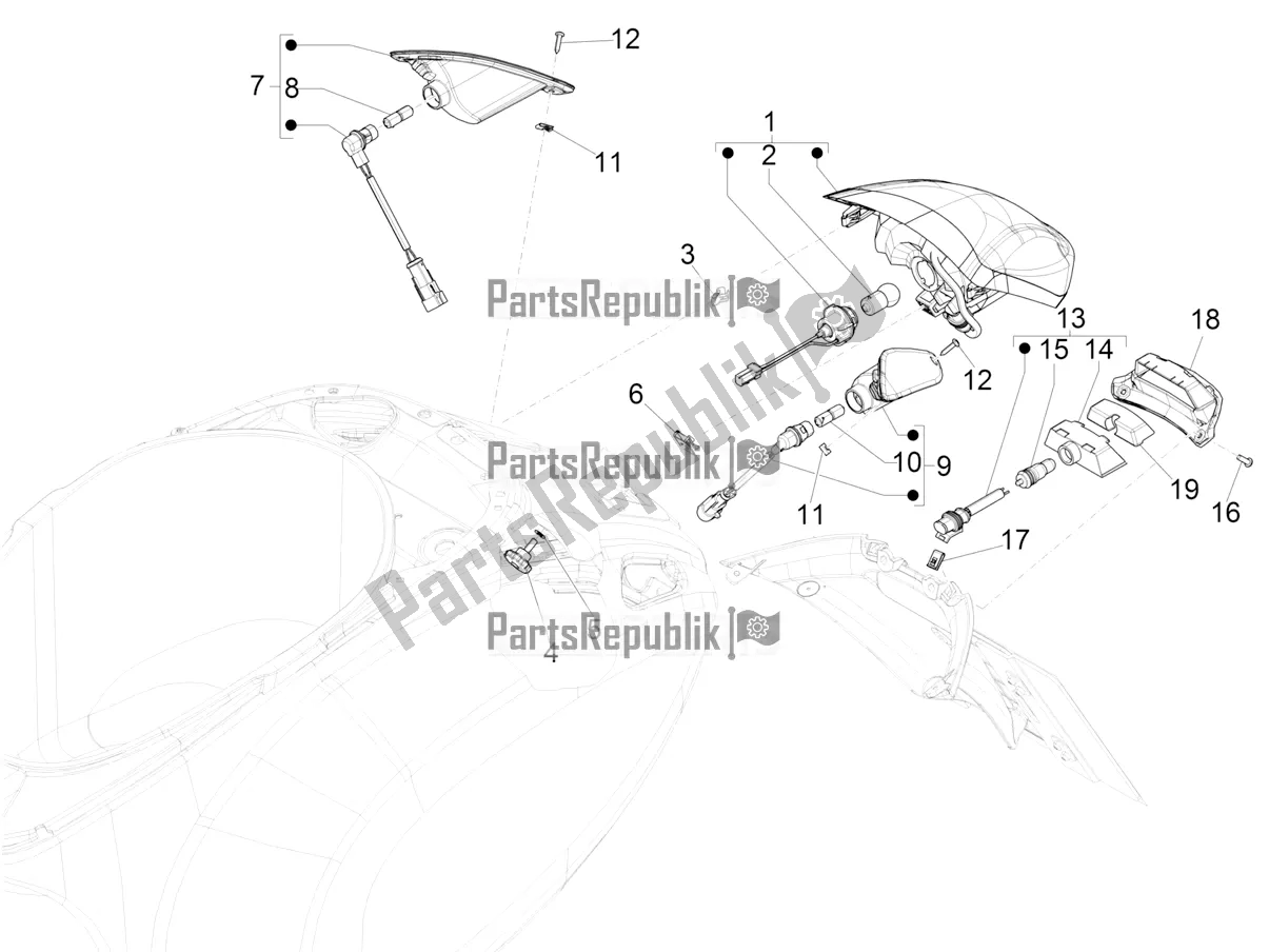Todas as partes de Faróis Traseiros - Pisca-piscas do Vespa Elettrica BE, DE, EU, FR, GB, IT 0 2019