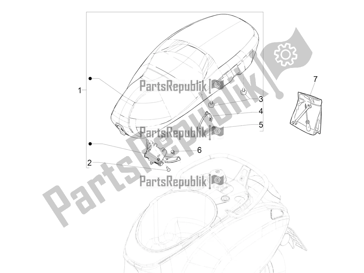All parts for the Saddle/seats of the Vespa Elettrica BE, DE, EU, FR, GB, IT 0 2019