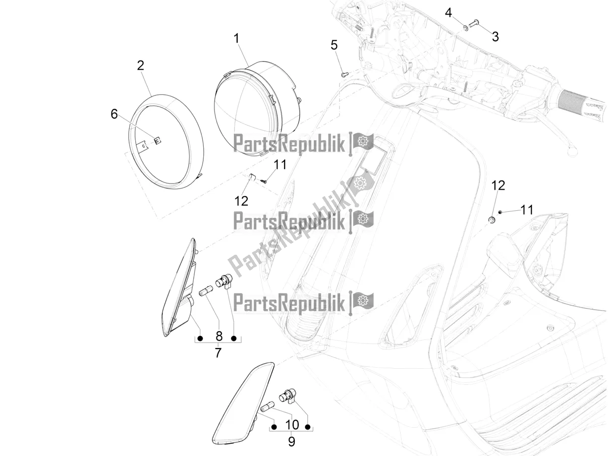 All parts for the Front Headlamps - Turn Signal Lamps of the Vespa Elettrica Motociclo 70 KM/H 2019