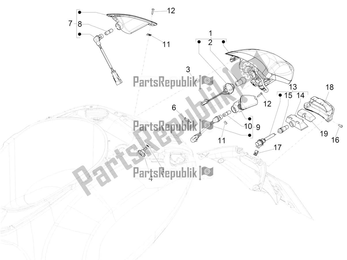 Alle onderdelen voor de Achterlichten - Richtingaanwijzers van de Vespa Elettrica Motociclo 70 KM/H 2019