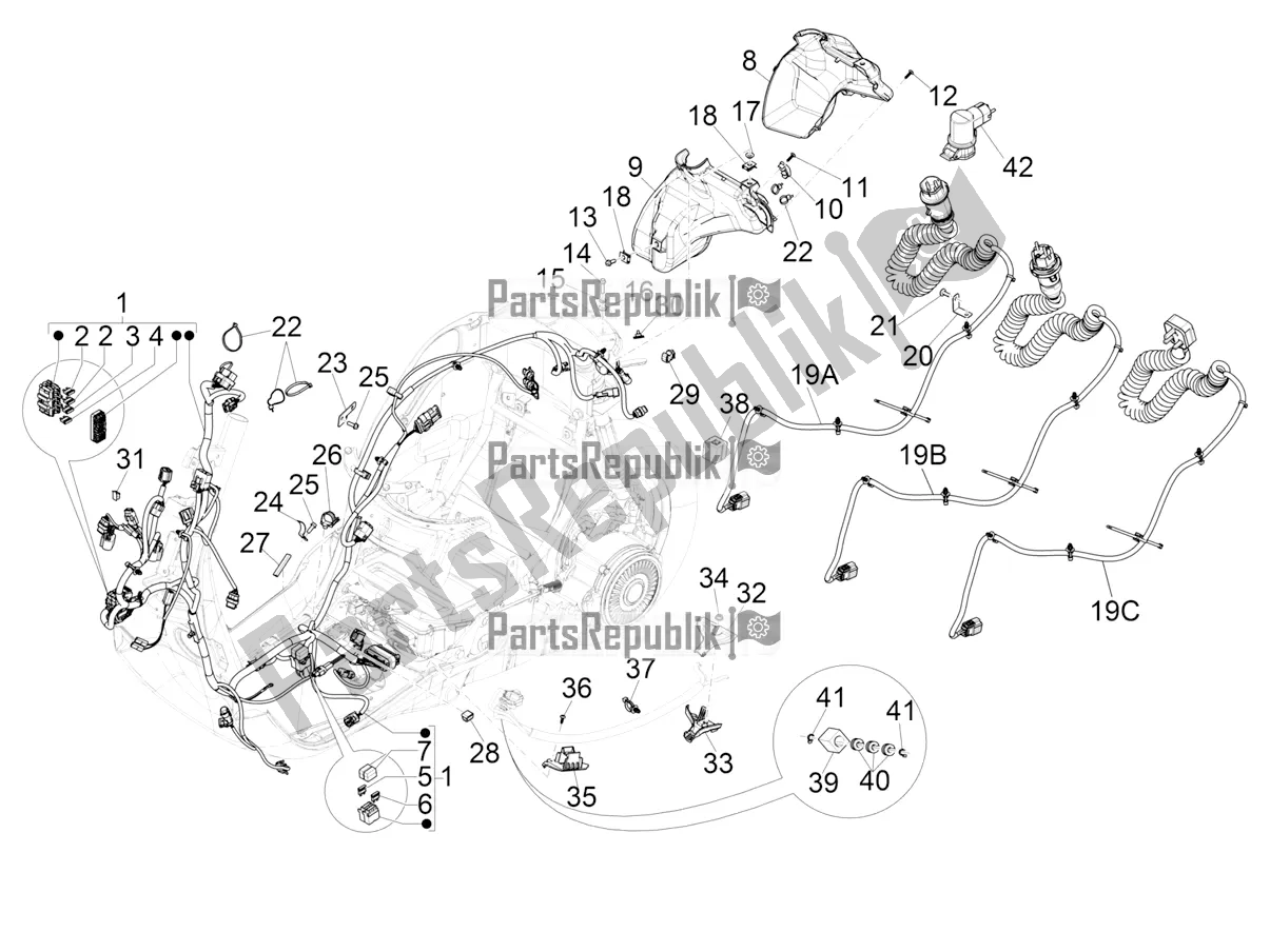 All parts for the Main Cable Harness of the Vespa Elettrica Motociclo 70 KM/H 2020