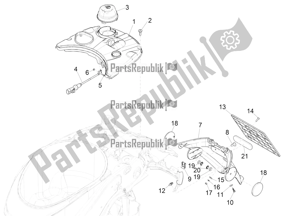 Toutes les pièces pour le Capot Arrière - Protection Contre Les éclaboussures du Vespa Elettrica Motociclo 70 KM/H 2020
