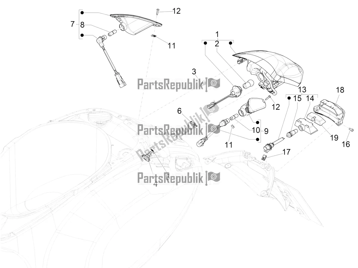 Toutes les pièces pour le Phares Arrière - Clignotants du Vespa Elettrica Motociclo 70 KM/H 2020