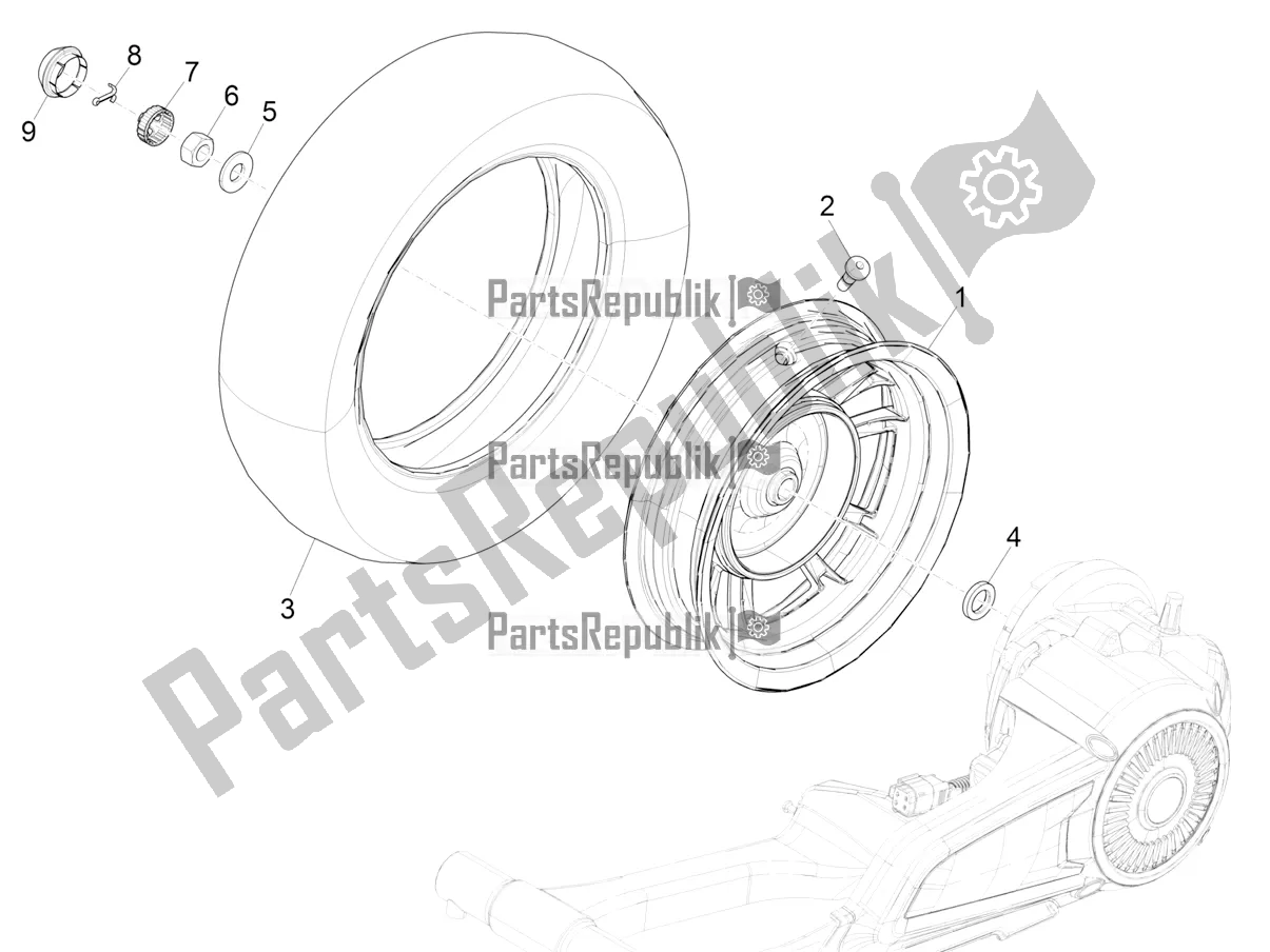 Alle onderdelen voor de Achterwiel van de Vespa Elettrica Motociclo 70 KM/H 2020