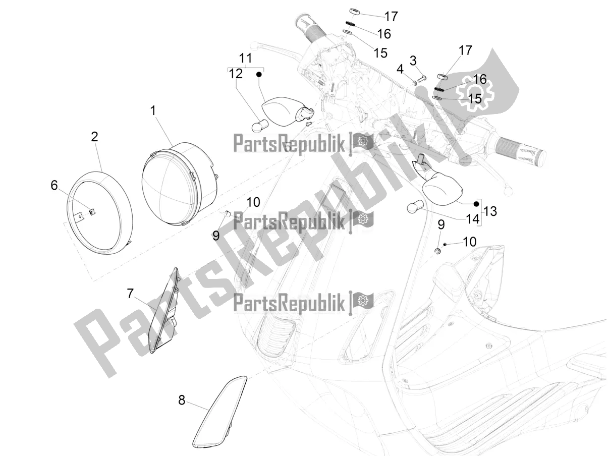 Todas las partes para Faros Delanteros - Luces Intermitentes de Vespa Elettrica Motociclo 70 KM/H USA 2020