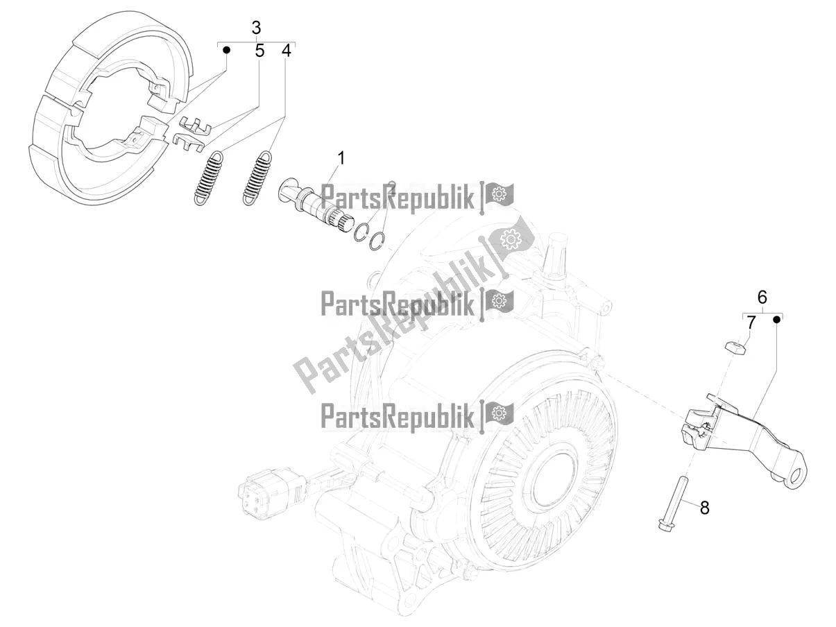 All parts for the Rear Brake - Brake Jaw of the Vespa Elettrica Motociclo 70 KM/H USA 2020