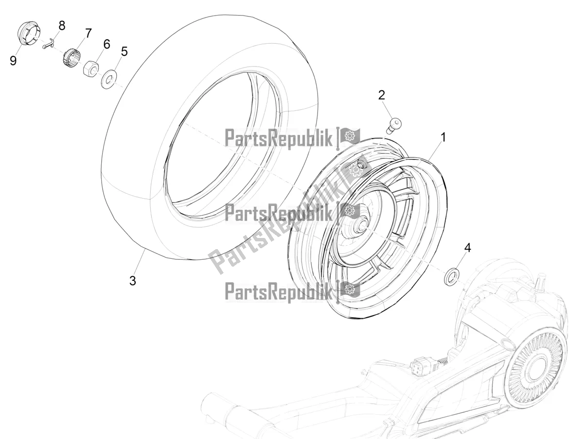 Tutte le parti per il Ruota Posteriore del Vespa Elettrica Motociclo 70 KM/H USA 2021