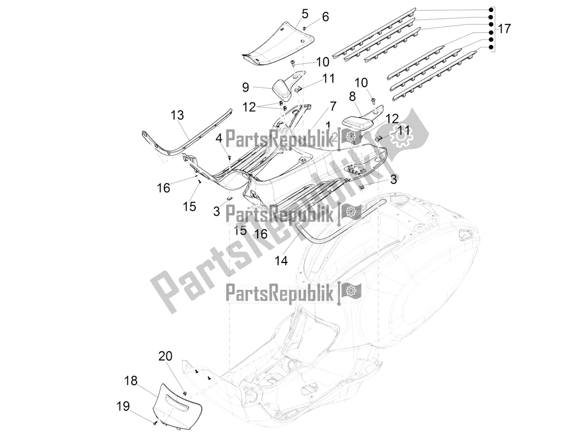 Toutes les pièces pour le Housse Centrale - Repose-pieds du Vespa Elettrica Motociclo 70 KM/H USA 2022