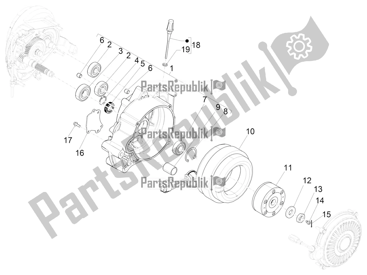 All parts for the Electric Motor Of Traction of the Vespa Elettrica Motociclo 70 KM/H USA 2022