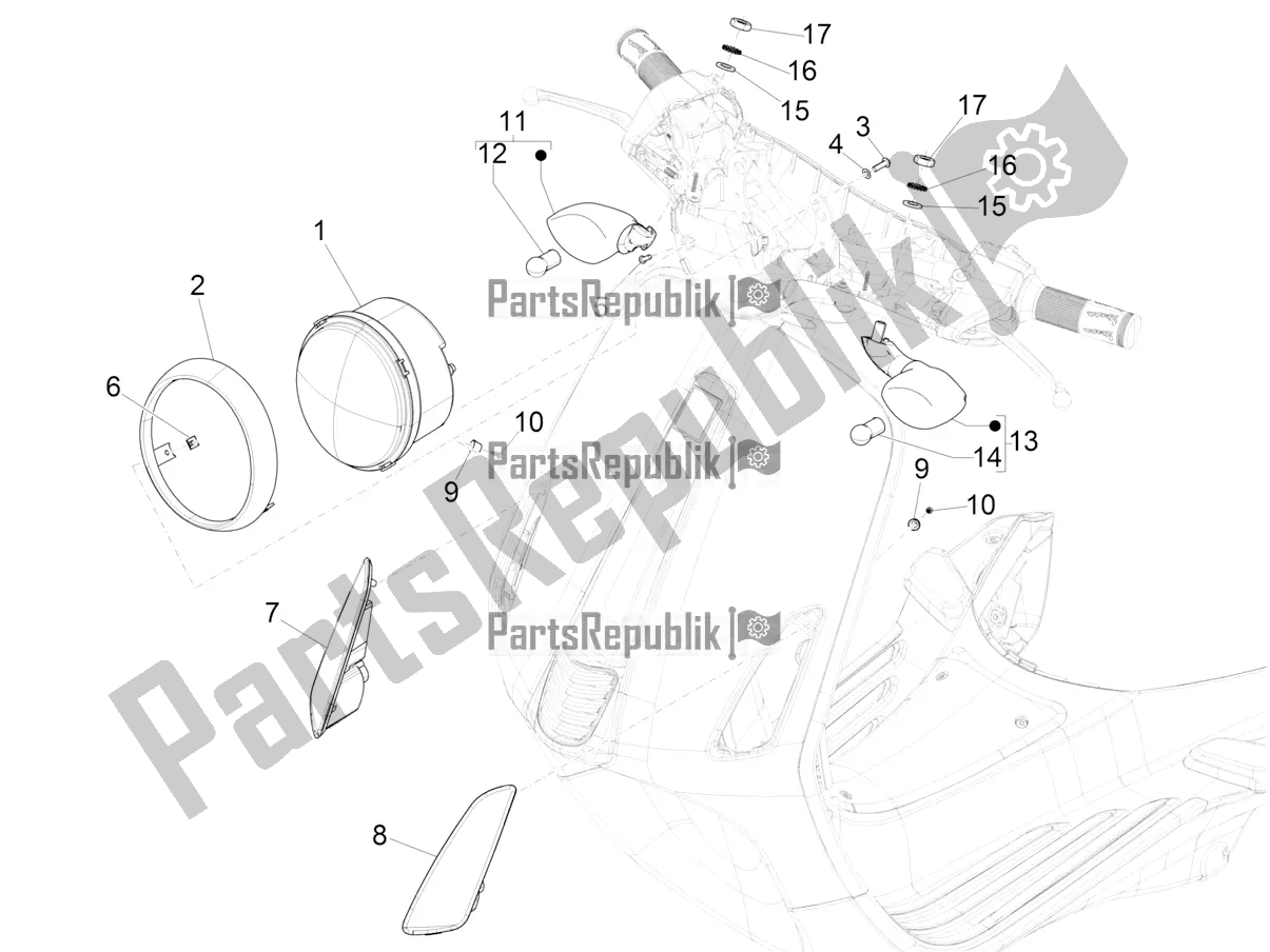 Toutes les pièces pour le Phares Avant - Clignotants du Vespa Elettrica Motociclo 70 KM/H USA 2022