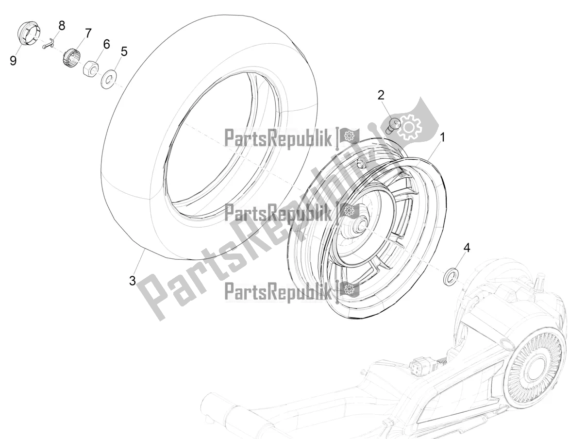 All parts for the Rear Wheel of the Vespa Elettrica Motociclo 70 KM/H USA 2022