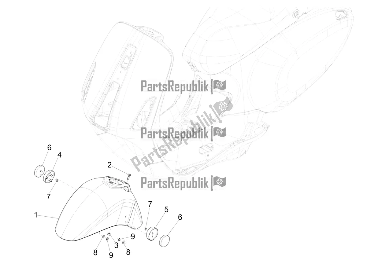 Tutte le parti per il Passaruota - Parafango del Vespa Elettrica Motociclo 70 KM/H USA 2022