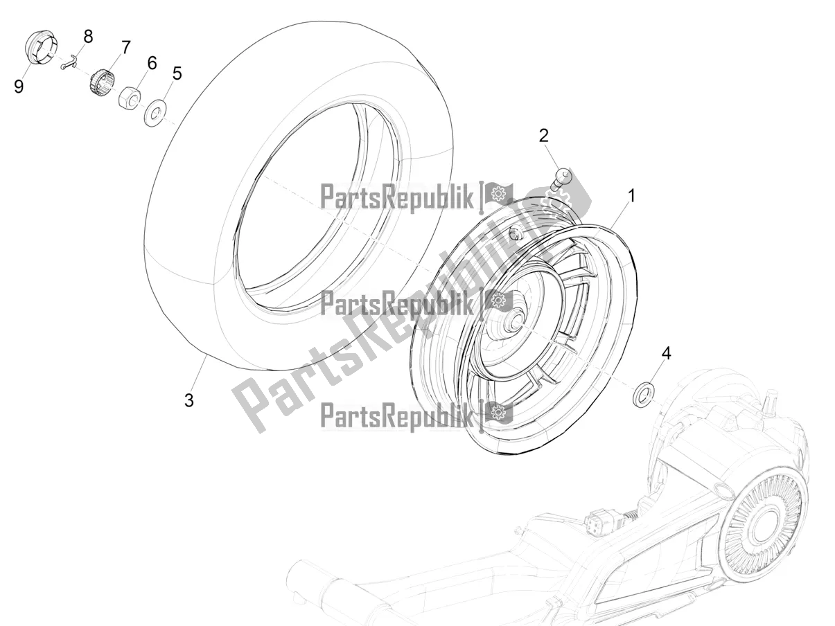 All parts for the Rear Wheel of the Vespa Elettrica USA 0 2019