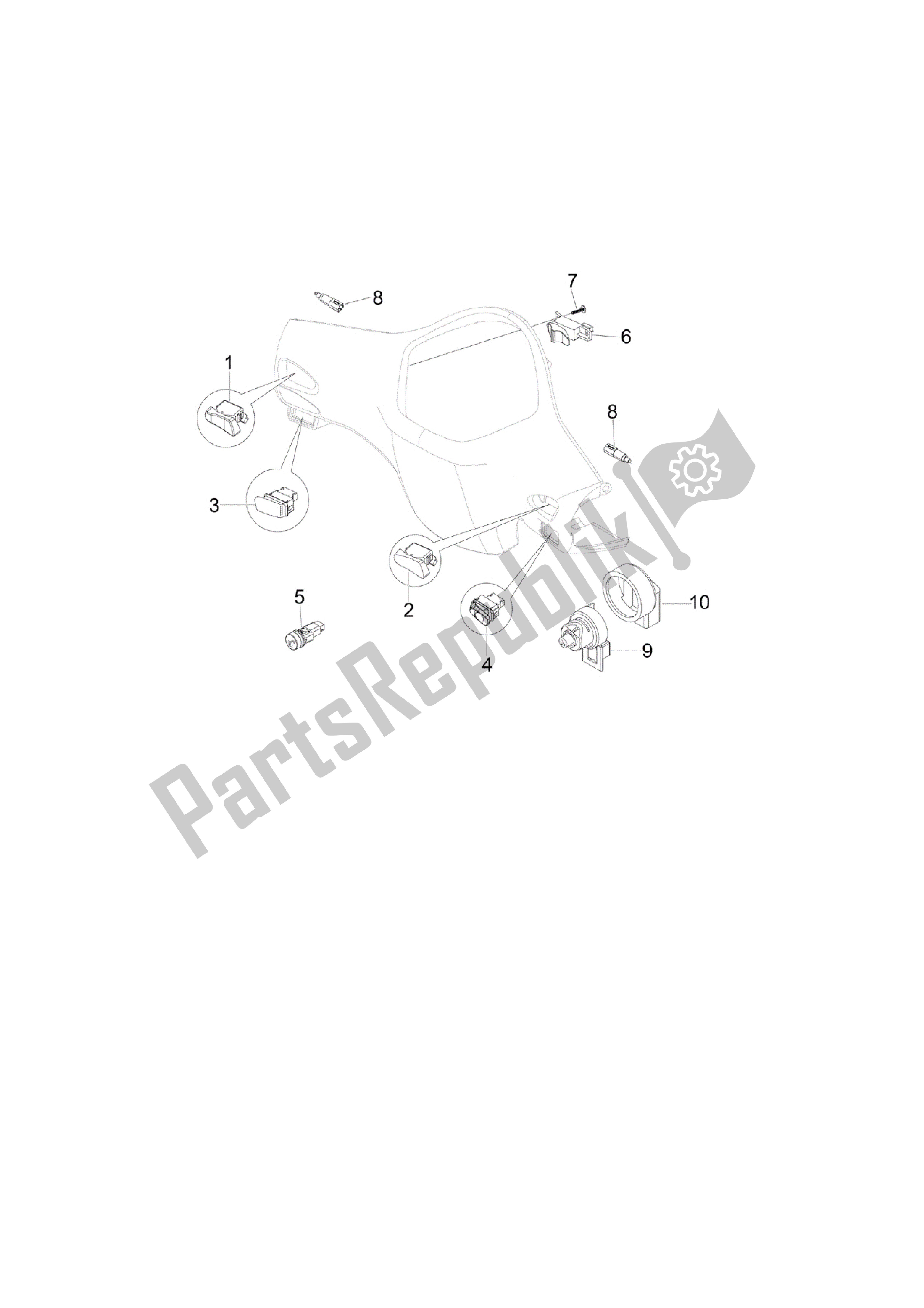 Todas las partes para Conmutadores - Conmutadores - Pulsadores - Interruptores de Vespa GTS 125 2009 - 2015