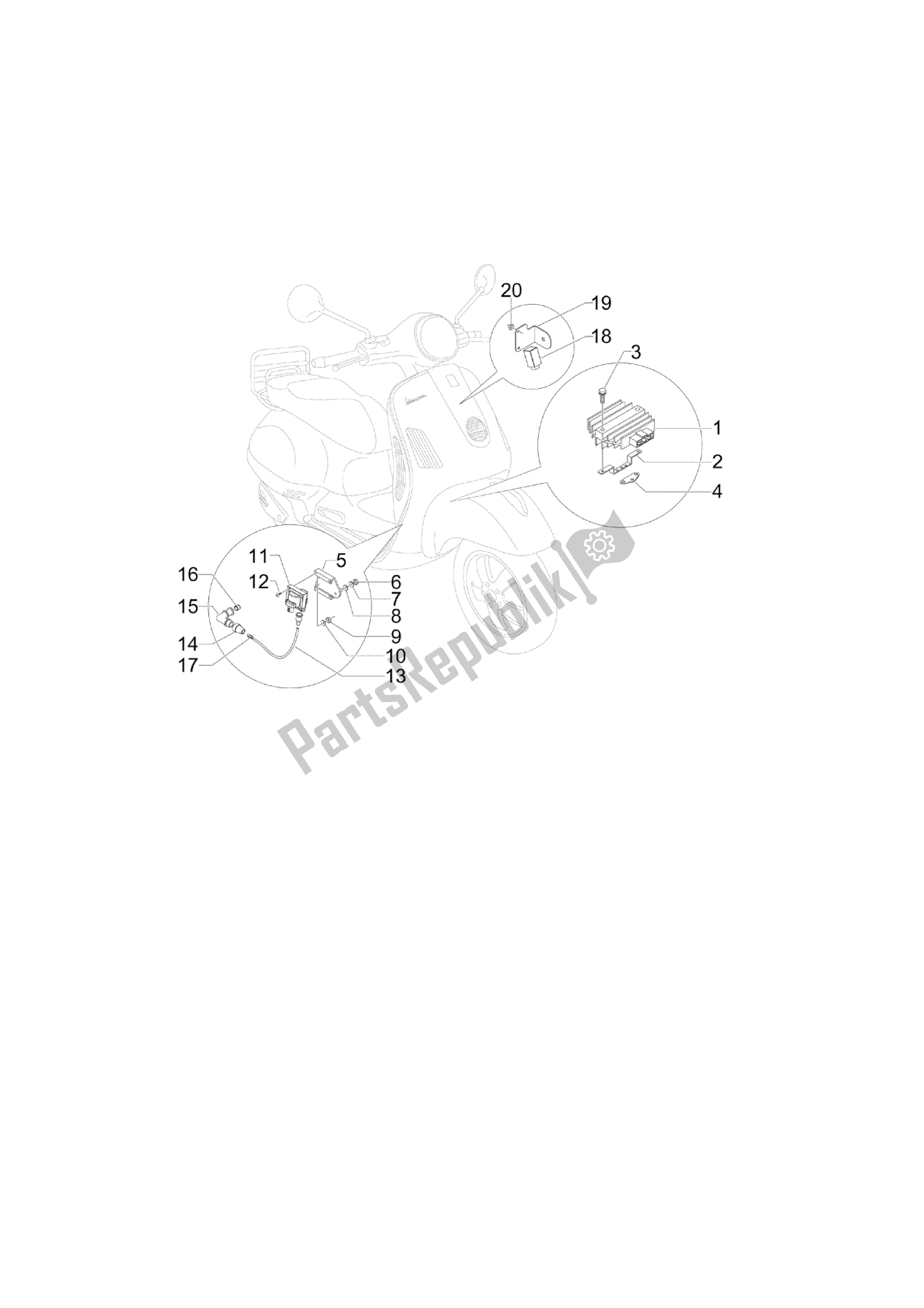 Alle onderdelen voor de Reguladores De Tensión - Centralitas Electrónicas - Bobina A. T. Van de Vespa GTS 125 2009 - 2015