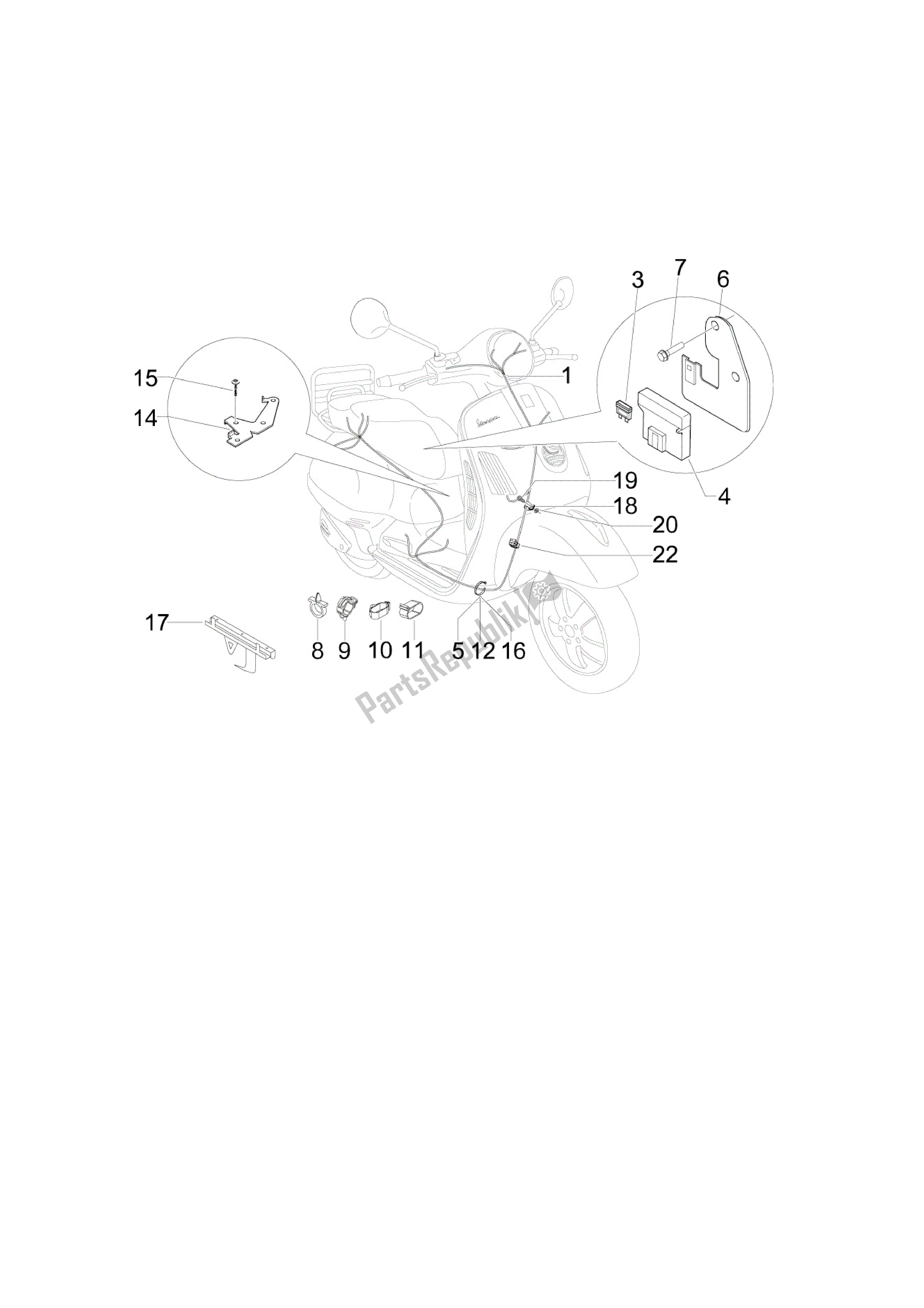 Tutte le parti per il Cavi Grupo Principal del Vespa GTS 125 2009 - 2015