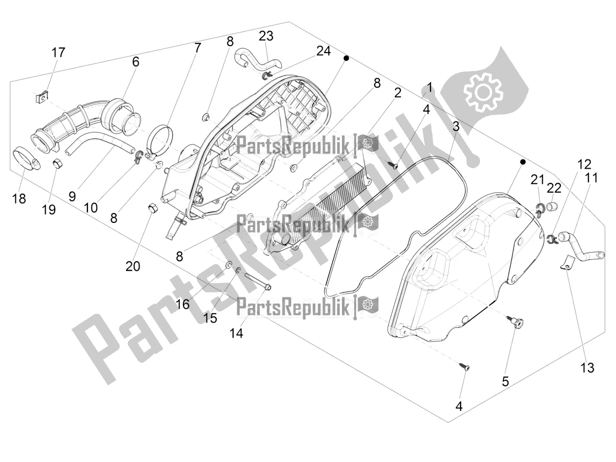 All parts for the Air Filter of the Vespa GTS 125 ABS 2019