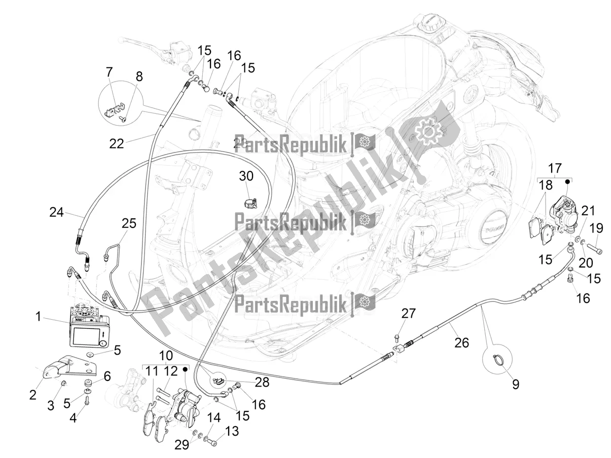 Tutte le parti per il Tubi Freni - Pinze (abs) del Vespa GTS 125 ABS 2019