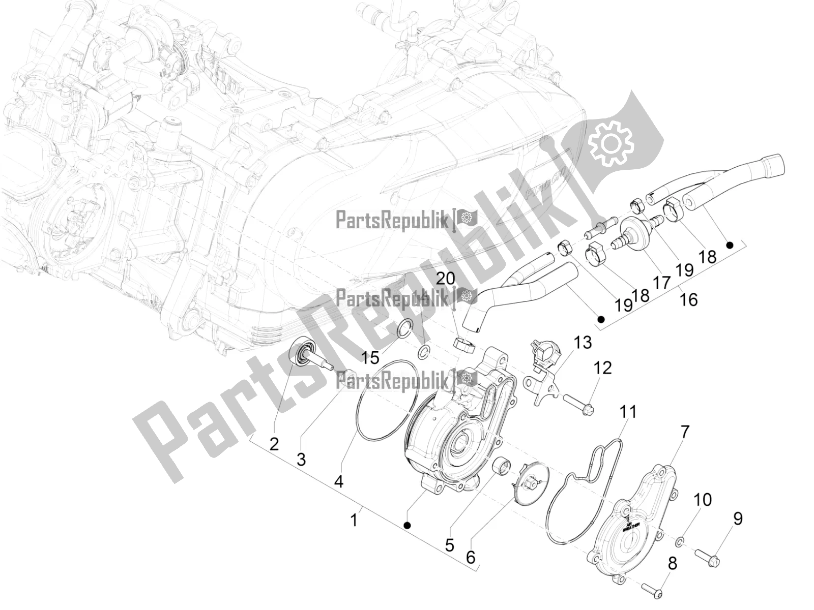 Alle onderdelen voor de Koelere Pomp van de Vespa GTS 125 ABS 2019
