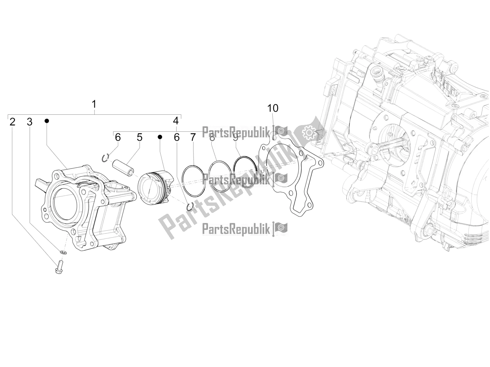 All parts for the Cylinder-piston-wrist Pin Unit of the Vespa GTS 125 ABS 2019