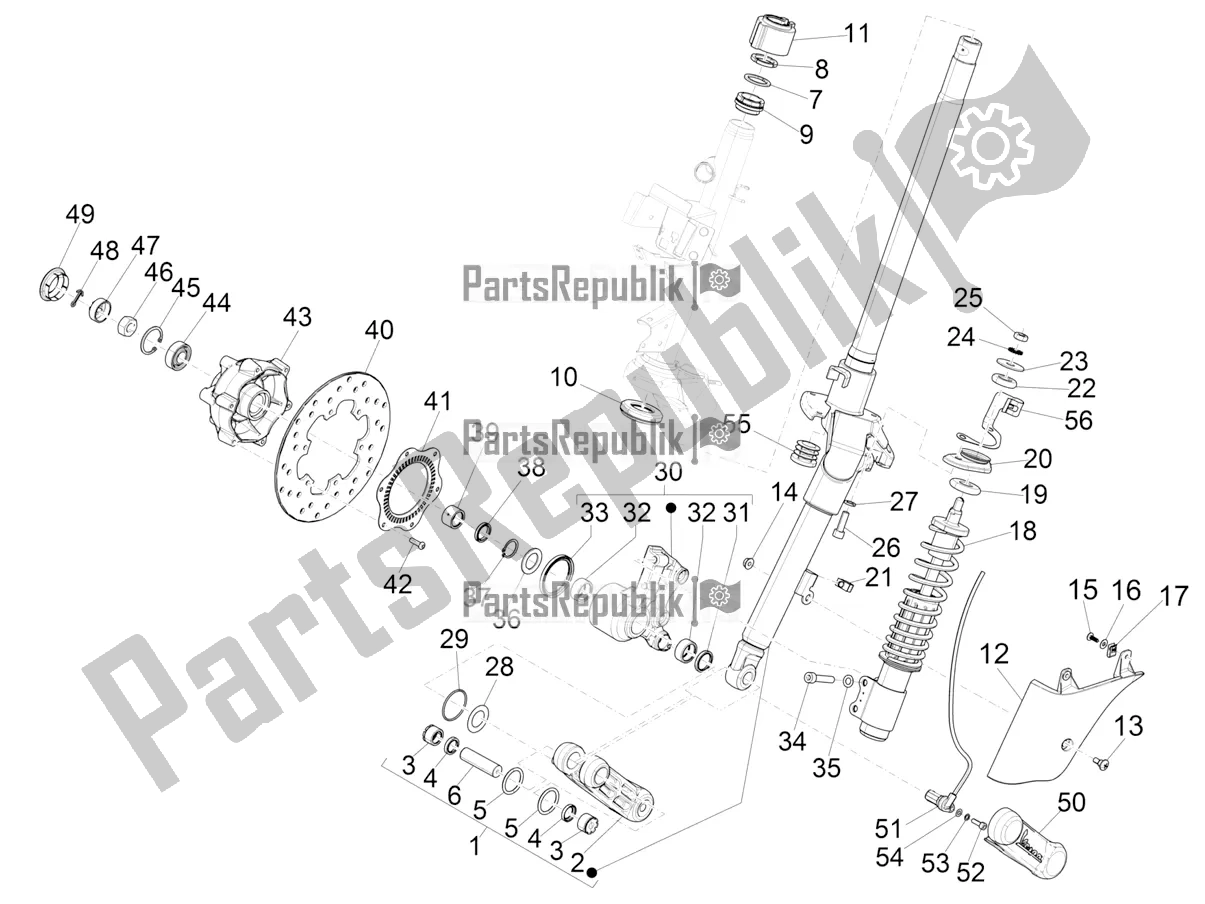 Alle onderdelen voor de Vork / Stuurbuis - Stuurlagereenheid van de Vespa GTS 125 ABS 2019