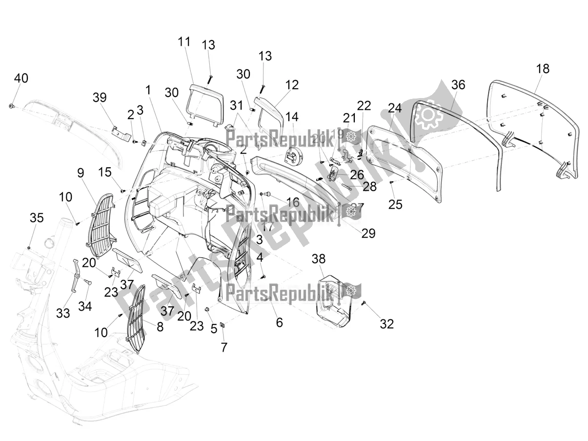 Tutte le parti per il Vano Portaoggetti Anteriore - Pannello Di Protezione Per Le Ginocchia del Vespa GTS 125 ABS 2019