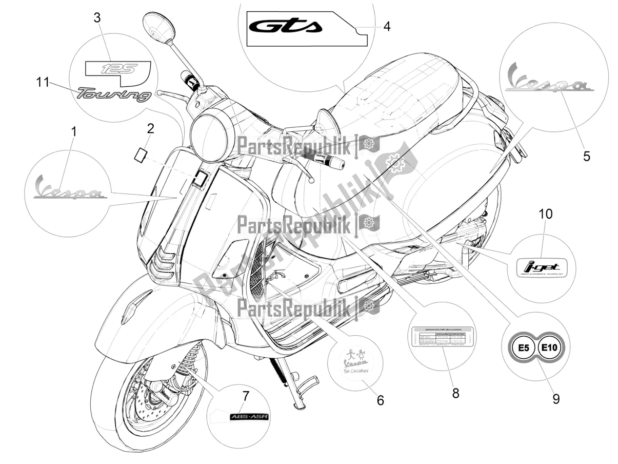 Alle onderdelen voor de Borden - Emblemen van de Vespa GTS 125 ABS 2019