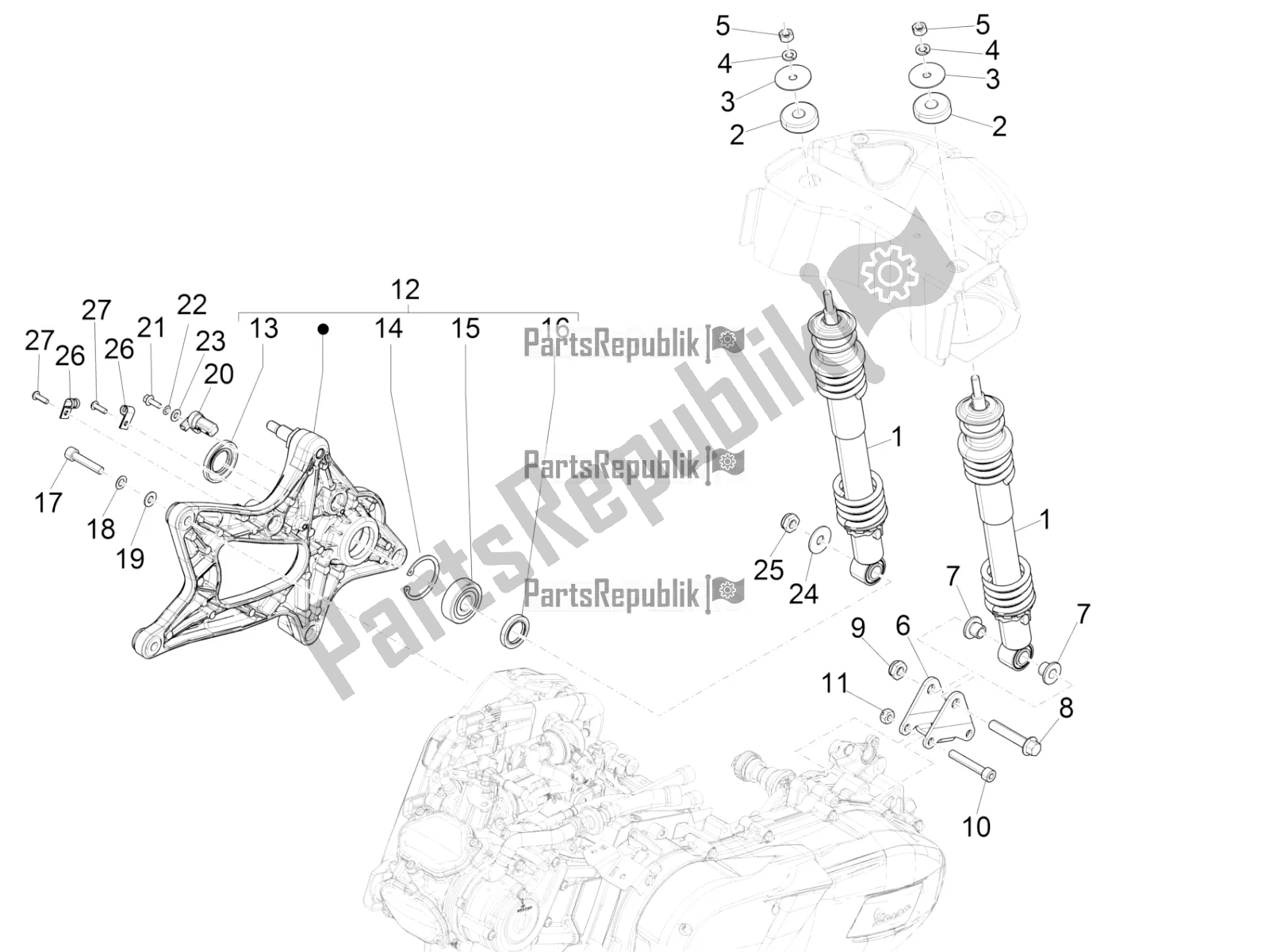 Toutes les pièces pour le Suspension Arrière - Amortisseur / S du Vespa GTS 125 ABS 2019