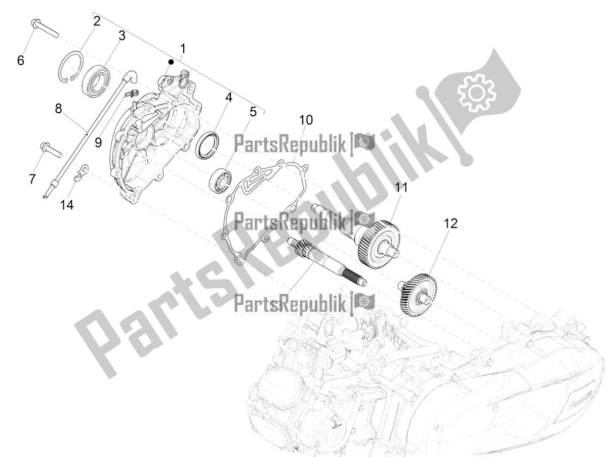 All parts for the Reduction Unit of the Vespa GTS 125 ABS 2019