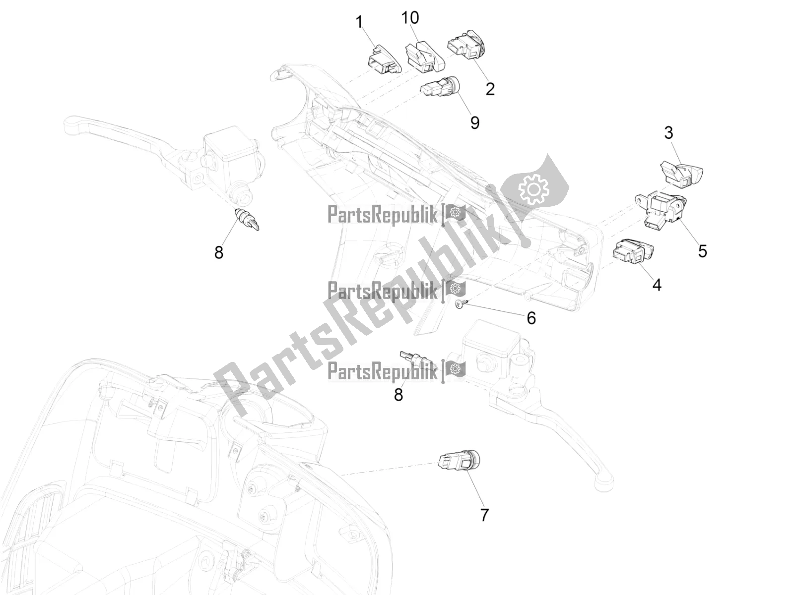 Todas as partes de Seletores - Interruptores - Botões do Vespa GTS 125 ABS 2019