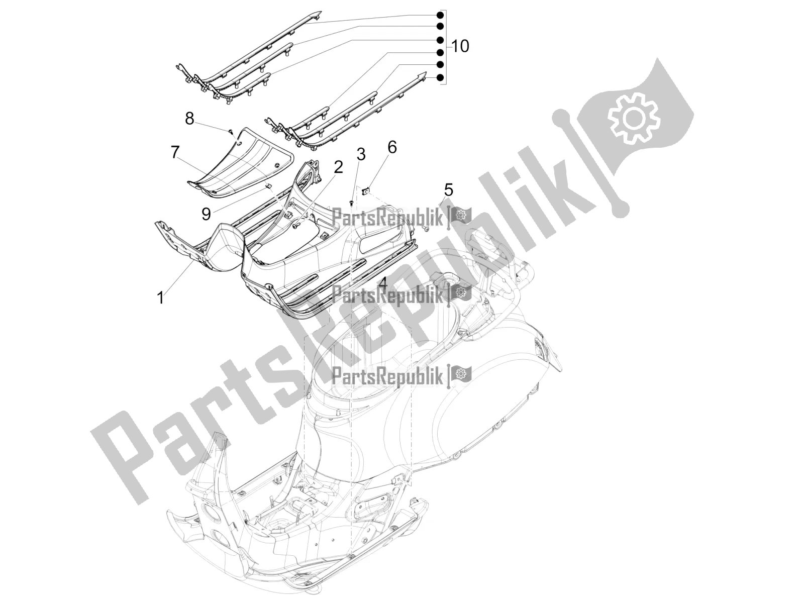 Todas las partes para Cubierta Central - Reposapiés de Vespa GTS 125 ABS 2021
