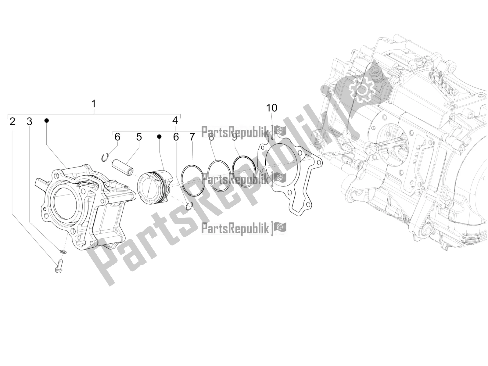 Todas as partes de Unidade De Pino Cilindro-pistão-pulso do Vespa GTS 125 ABS 2021