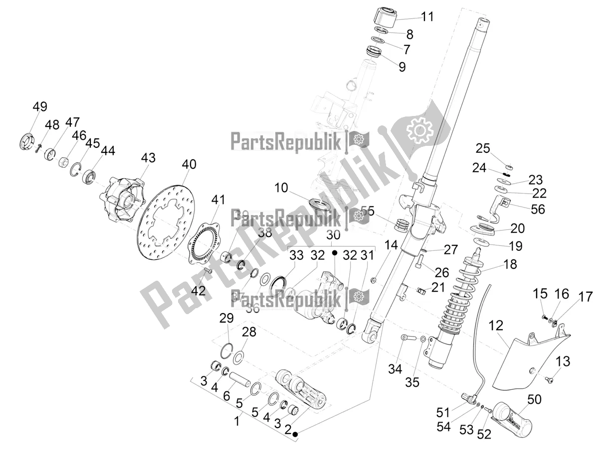 All parts for the Fork/steering Tube - Steering Bearing Unit of the Vespa GTS 125 ABS 2021