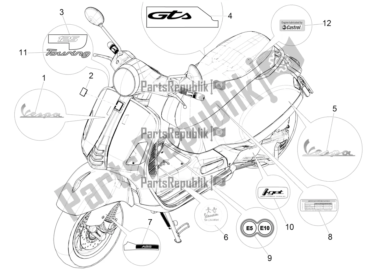 Tutte le parti per il Piatti - Emblemi del Vespa GTS 125 ABS 2021