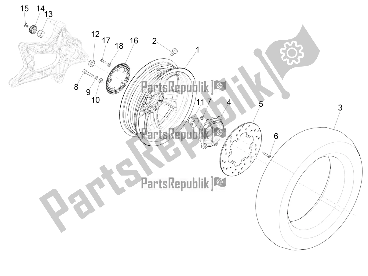All parts for the Rear Wheel of the Vespa GTS 125 ABS 2021