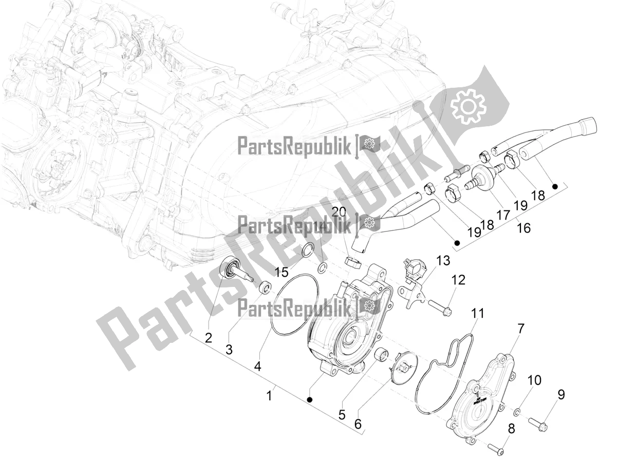 All parts for the Cooler Pump of the Vespa GTS 125 ABS 2022