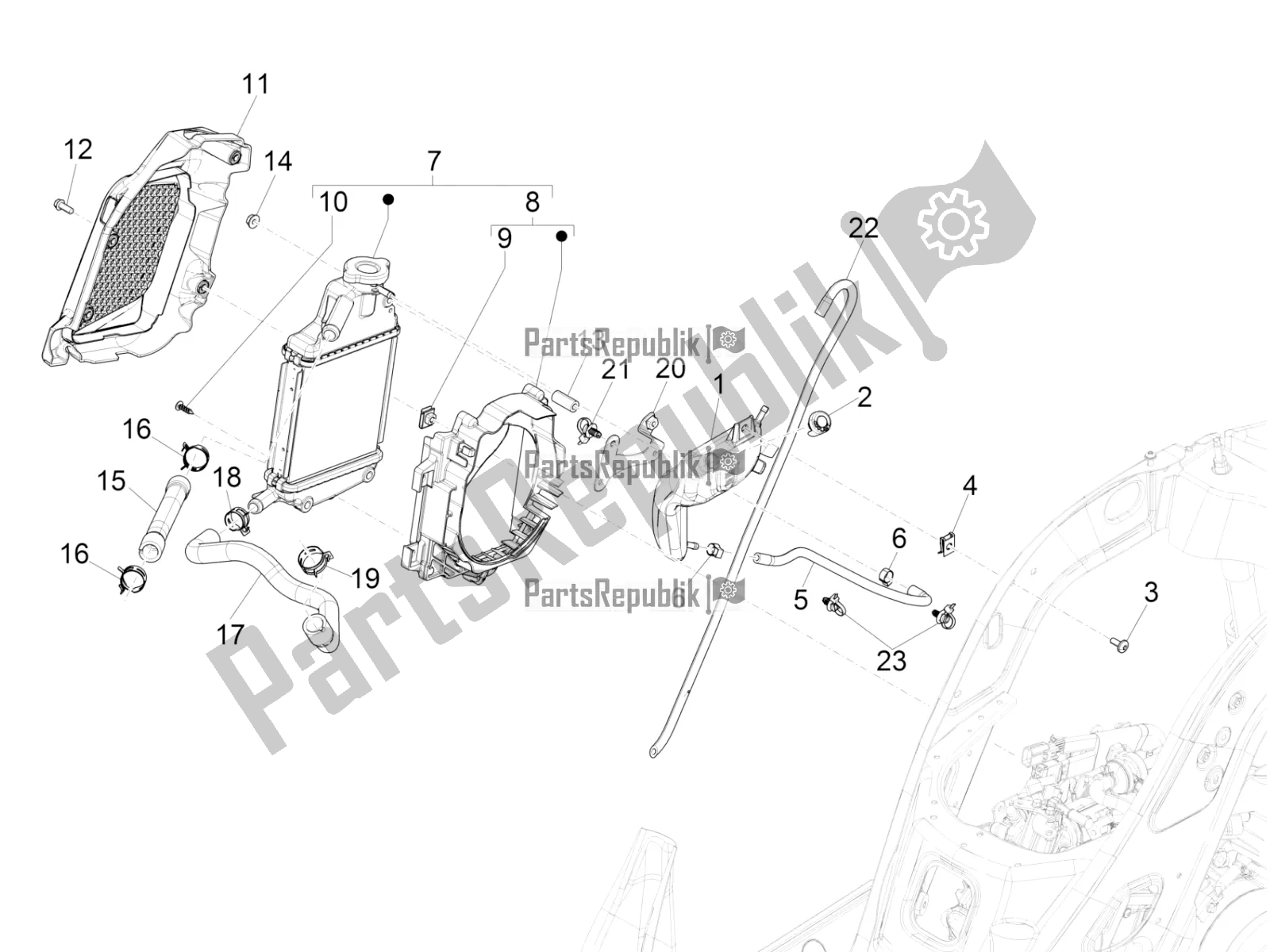 All parts for the Cooling System of the Vespa GTS 125 ABS 2022