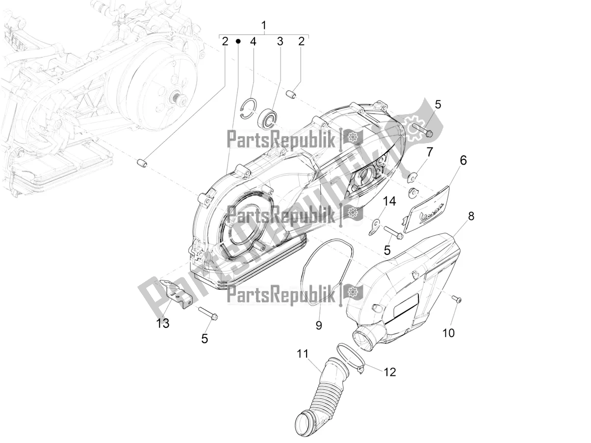 Tutte le parti per il Coperchio Del Carter - Raffreddamento Del Carter del Vespa GTS 125 ABS 2022
