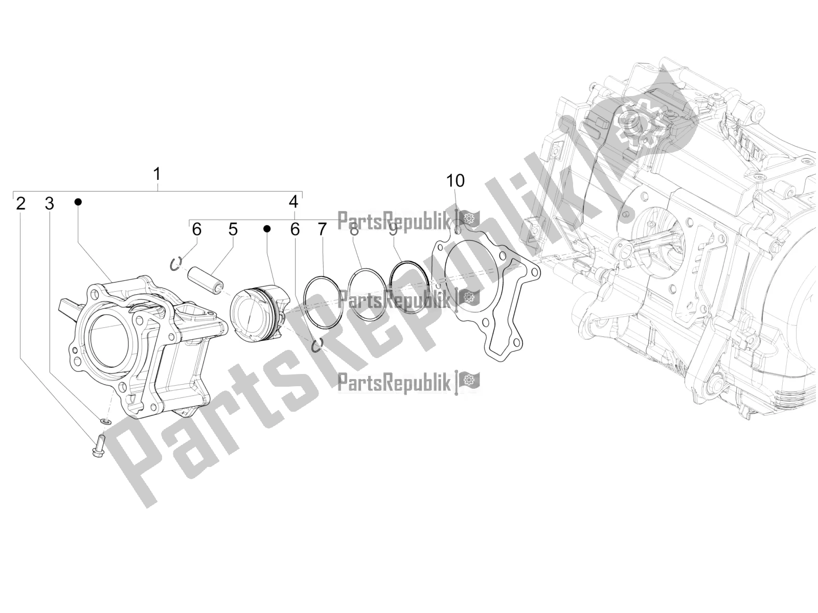 Wszystkie części do Zespó? Cylindra-t? Oka-przegubu Przegubu Vespa GTS 125 ABS 2022