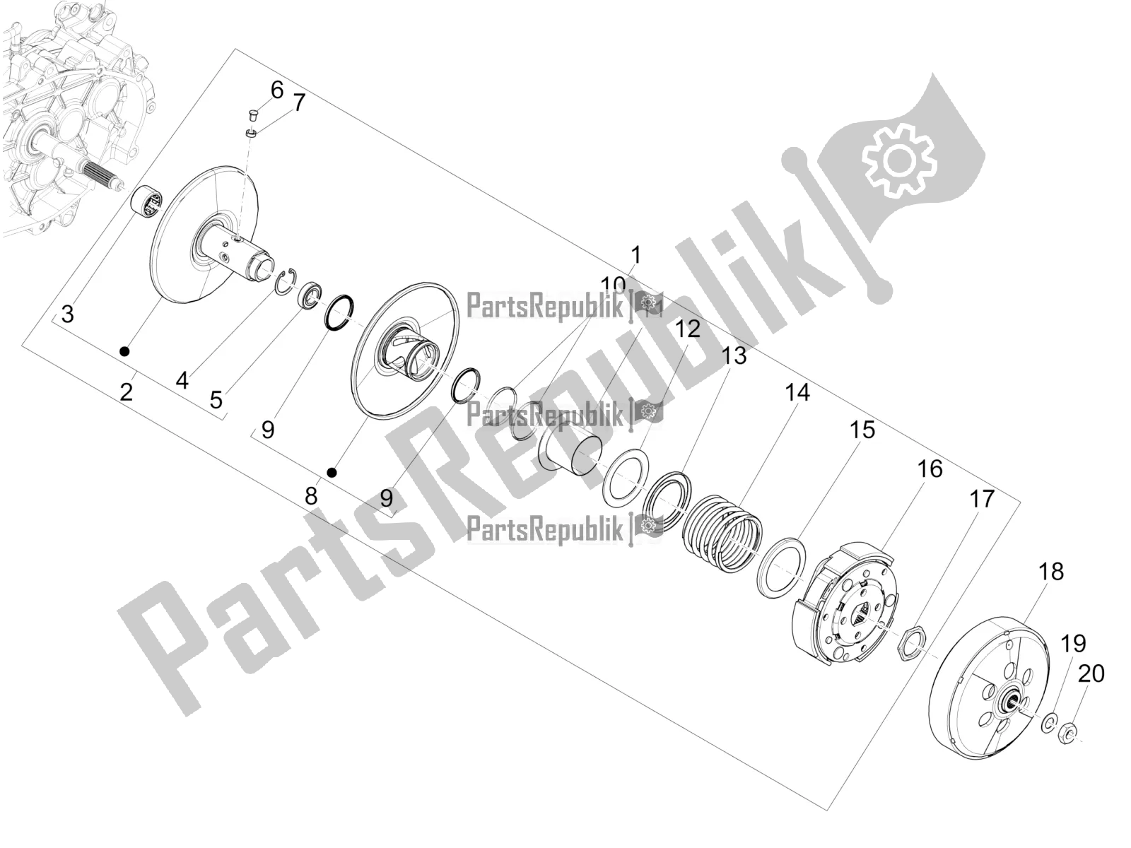 All parts for the Driven Pulley of the Vespa GTS 125 ABS 2022