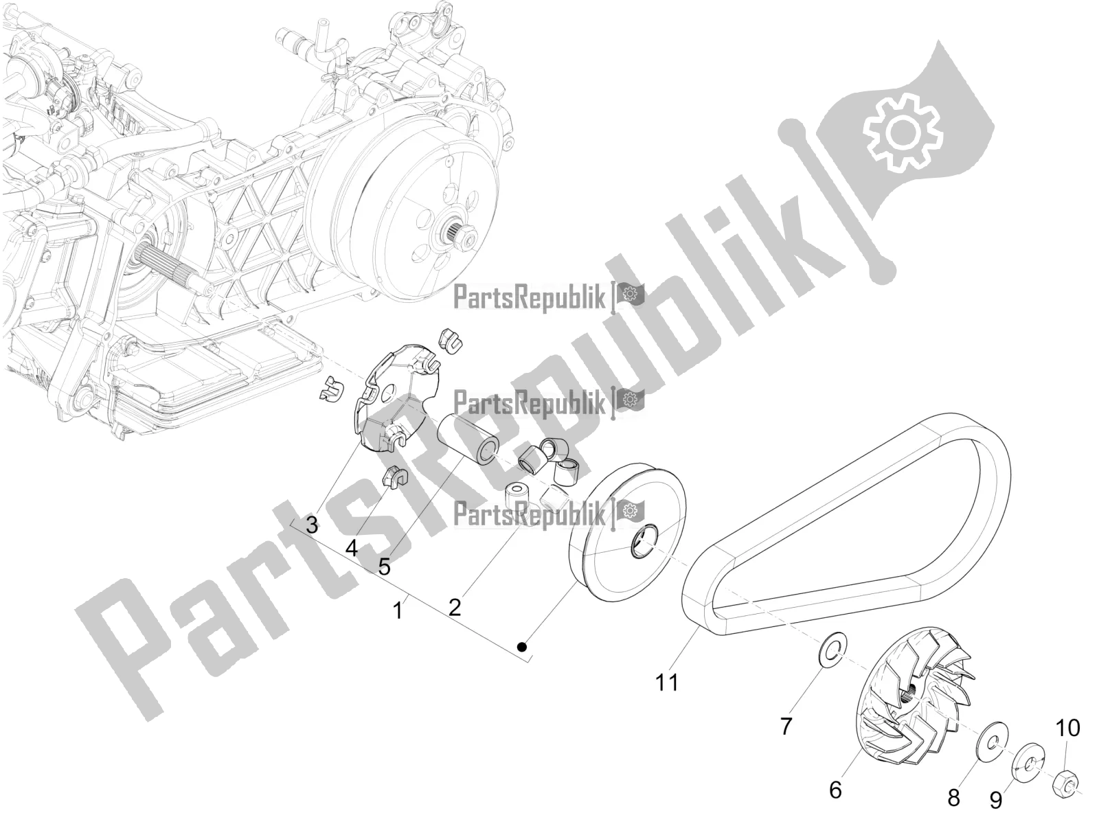 Alle onderdelen voor de Aandrijfpoelie van de Vespa GTS 125 ABS 2022