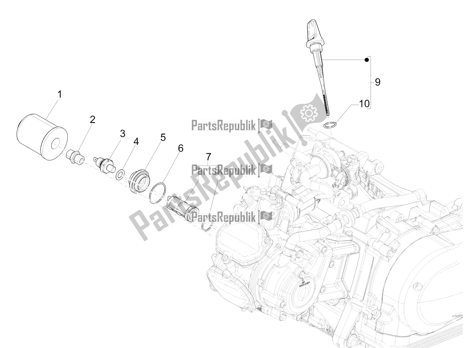 All parts for the Flywheel Magneto Cover - Oil Filter of the Vespa GTS 125 ABS 2022