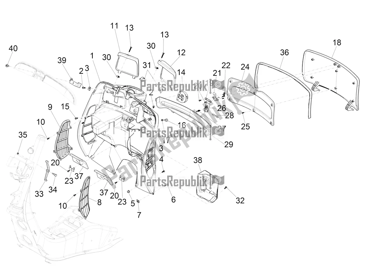 Tutte le parti per il Vano Portaoggetti Anteriore - Pannello Di Protezione Per Le Ginocchia del Vespa GTS 125 ABS 2022