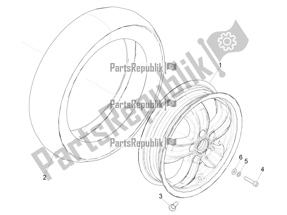 All parts for the Front Wheel of the Vespa GTS 125 ABS 2022