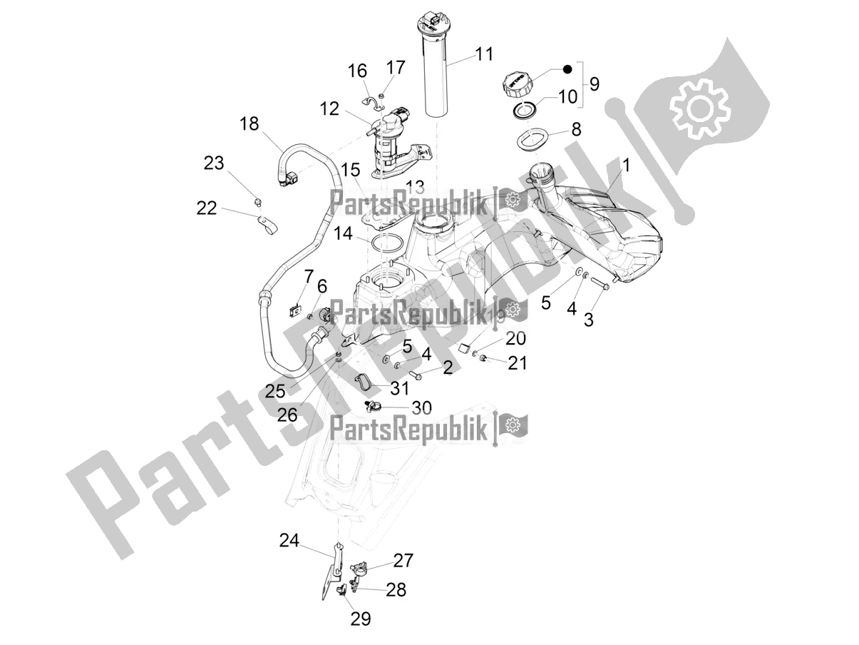 All parts for the Fuel Tank of the Vespa GTS 125 ABS 2022