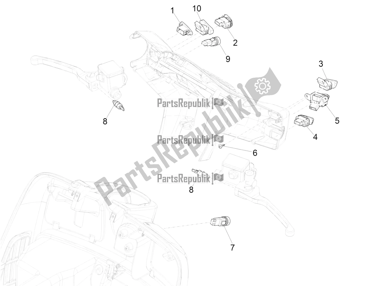 Todas as partes de Seletores - Interruptores - Botões do Vespa GTS 125 ABS 2022