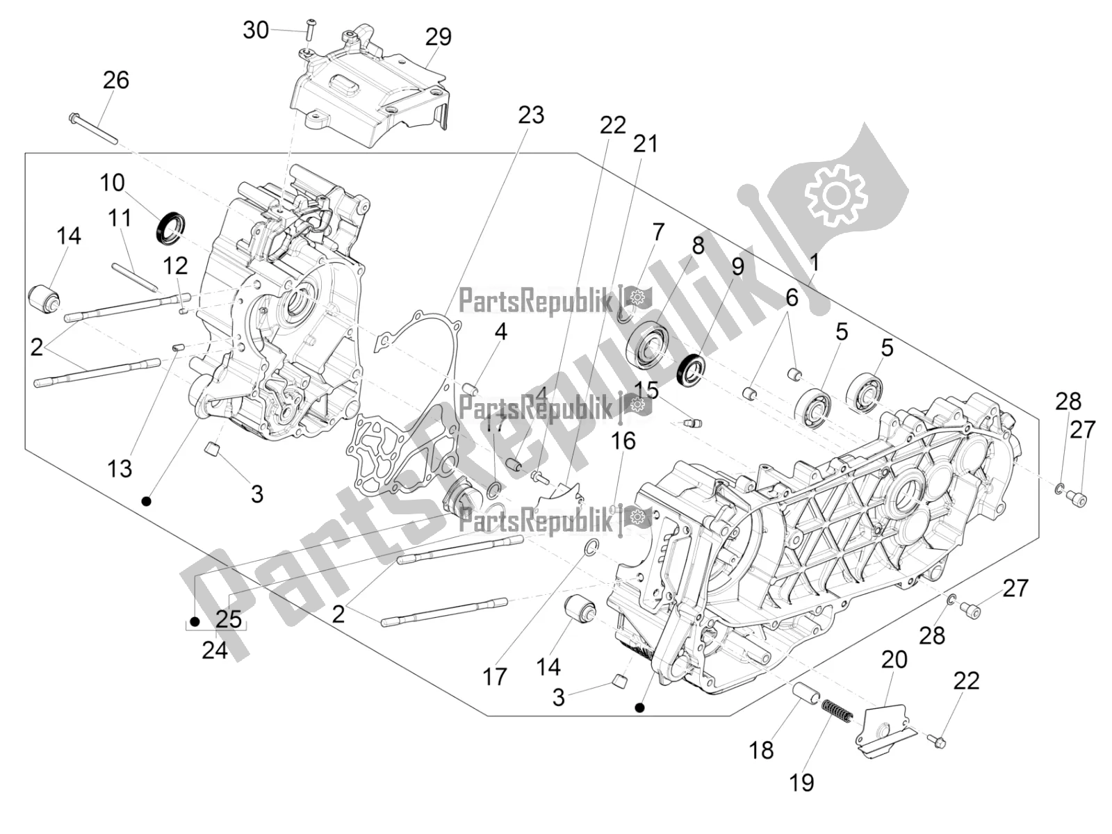 All parts for the Crankcase of the Vespa GTS 125 /GTS Super 0 2016