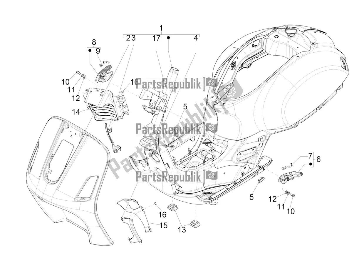 All parts for the Frame/bodywork of the Vespa GTS 125 /GTS Super 0 2016