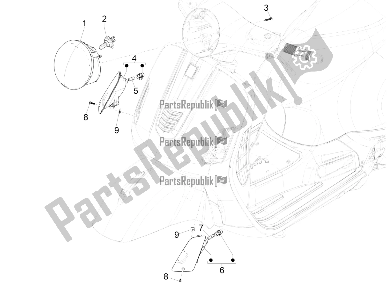 Toutes les pièces pour le Phares Avant - Clignotants du Vespa GTS 125 /GTS Super 0 2016