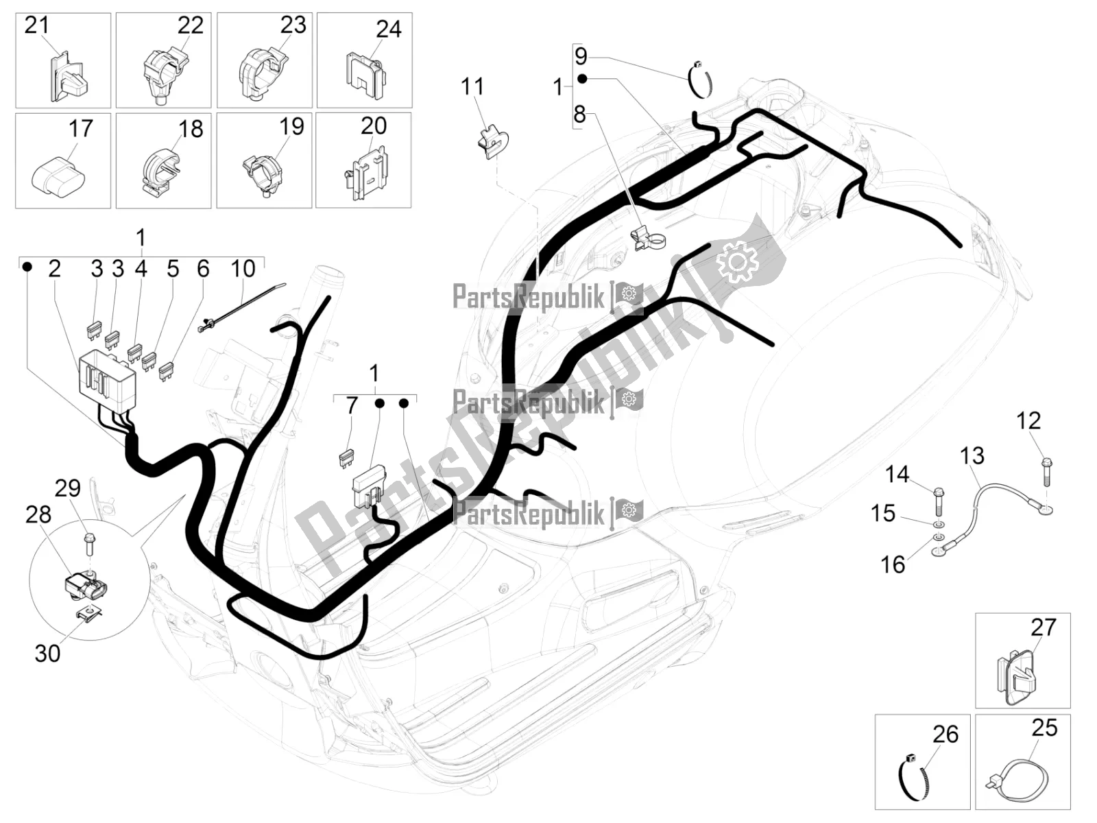 Todas las partes para Mazo De Cables Principal de Vespa GTS 125 /GTS Super 0 2016